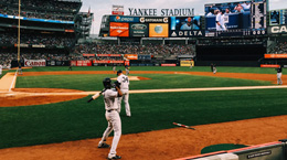 Baseball players on Yankee stadium