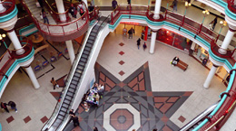 Shopping mall with escalator