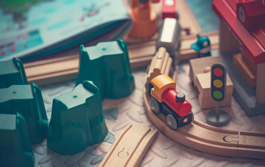A wooden train set