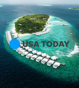 tropical island with ocean huts