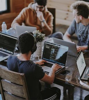 people sitting and working on laptops