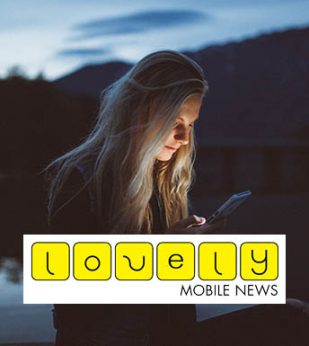 Girl looking at phone in dark with lovely mobile logo