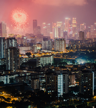 Fireworks going off above a city