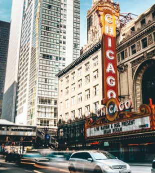 Chicago street view with Chicago theater