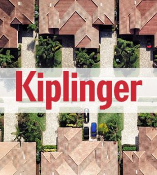 Kiplinger logo overlay-ed on image of houses