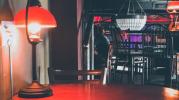 red lamp on a desk