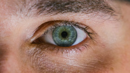 Close up of a man's green eye