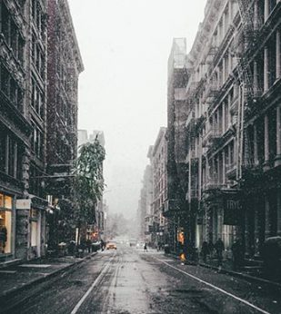 snowy urban street