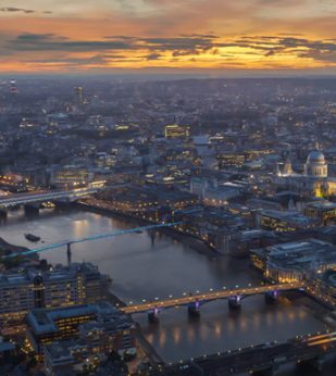 A view over London at sunset