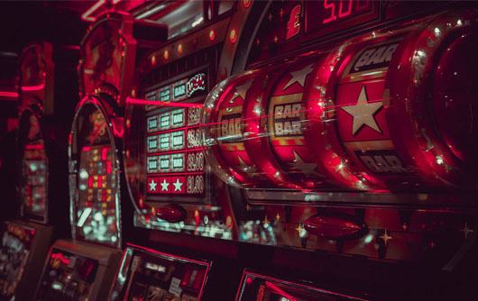 Red slot machines in a casino