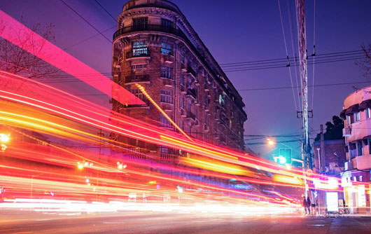 Light trails on vehicles in the city