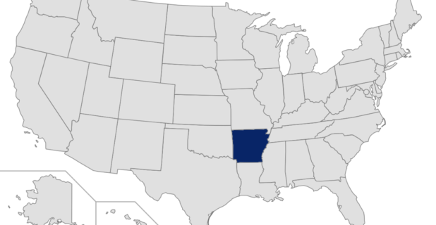 Map of the United States with Arkansas highlighted