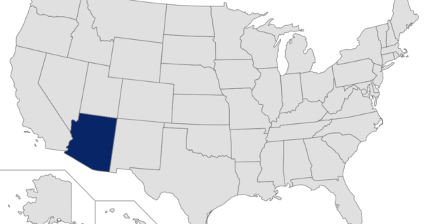 Map of the United States with Arizona highlighted