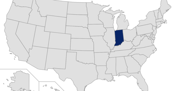 Map of the United States with Indiana highlighted