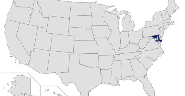 Map of the US with Maryland highlighted