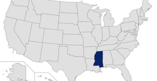 Map of the United States with Mississippi highlighted