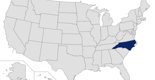 Map of the United States with North Caroline highlighted