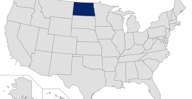 Map of the United States with North Dakota highlighted