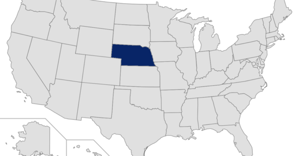 Map of the United States with Nebraska highlighted