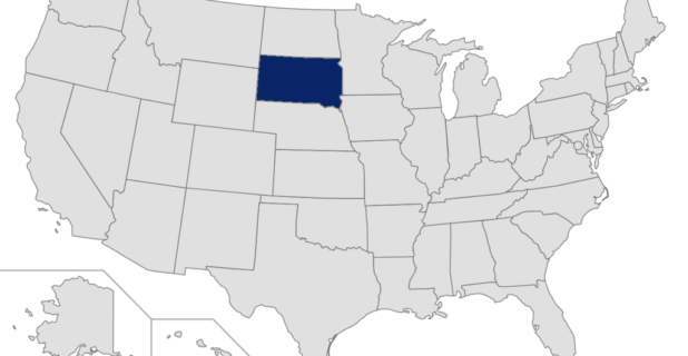 Map of the United States with South Dakota highlighted