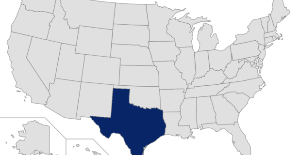 Map of the United States with Texas highlighted