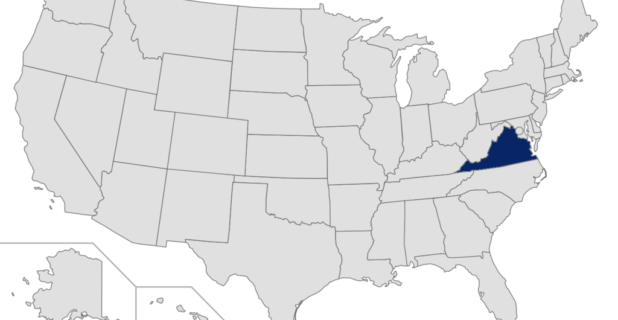 Map of the United States with Virginia highlighted